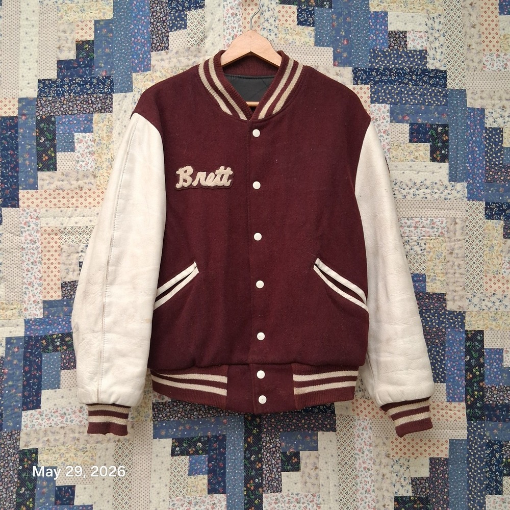VTG Class of 87 Letterman Wool Leather Jacket Size 44 Panthers Red and White
